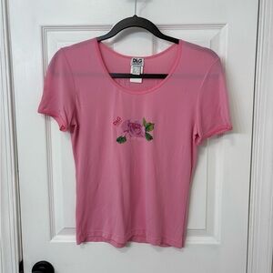 D&G Pink Rose Embroidered Short Sleeve Tee